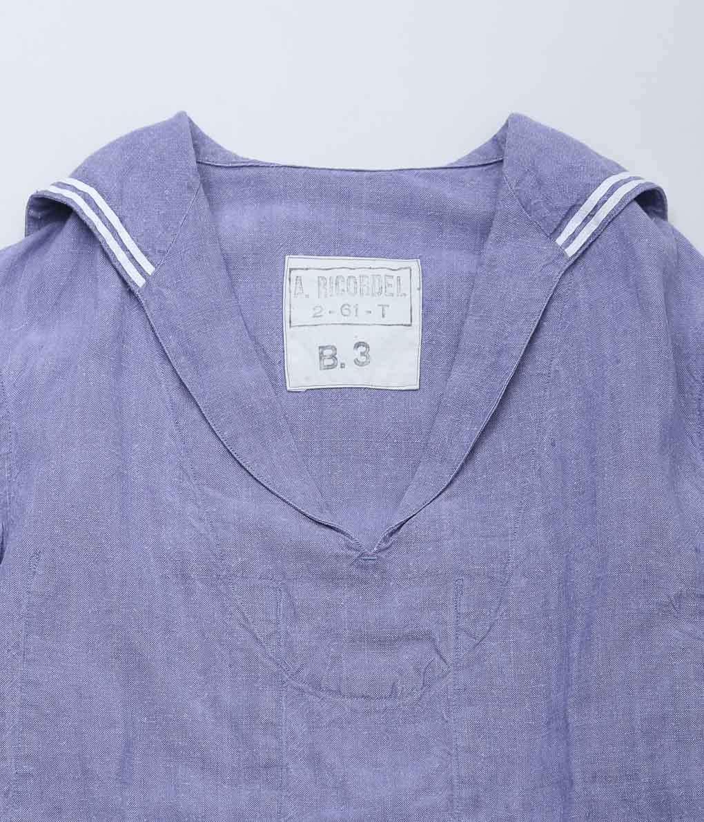 USED&VINTAGE ''1950'S FRENCH NAVY LINEN SAILOR TOP ⓶'' (LT BLUE)