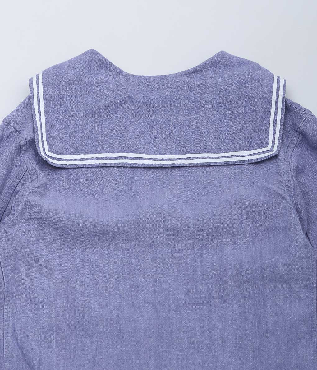 USED&VINTAGE ''1950'S FRENCH NAVY LINEN SAILOR TOP ⓶'' (LT BLUE)