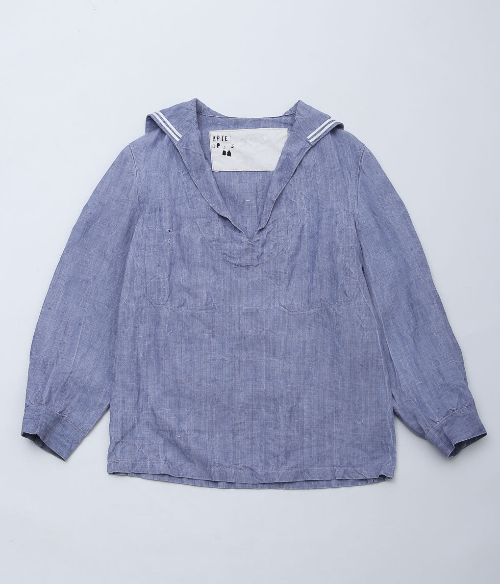 USED&VINTAGE ''1950'S FRENCH NAVY LINEN SAILOR TOP ⓵'' (LT BLUE)