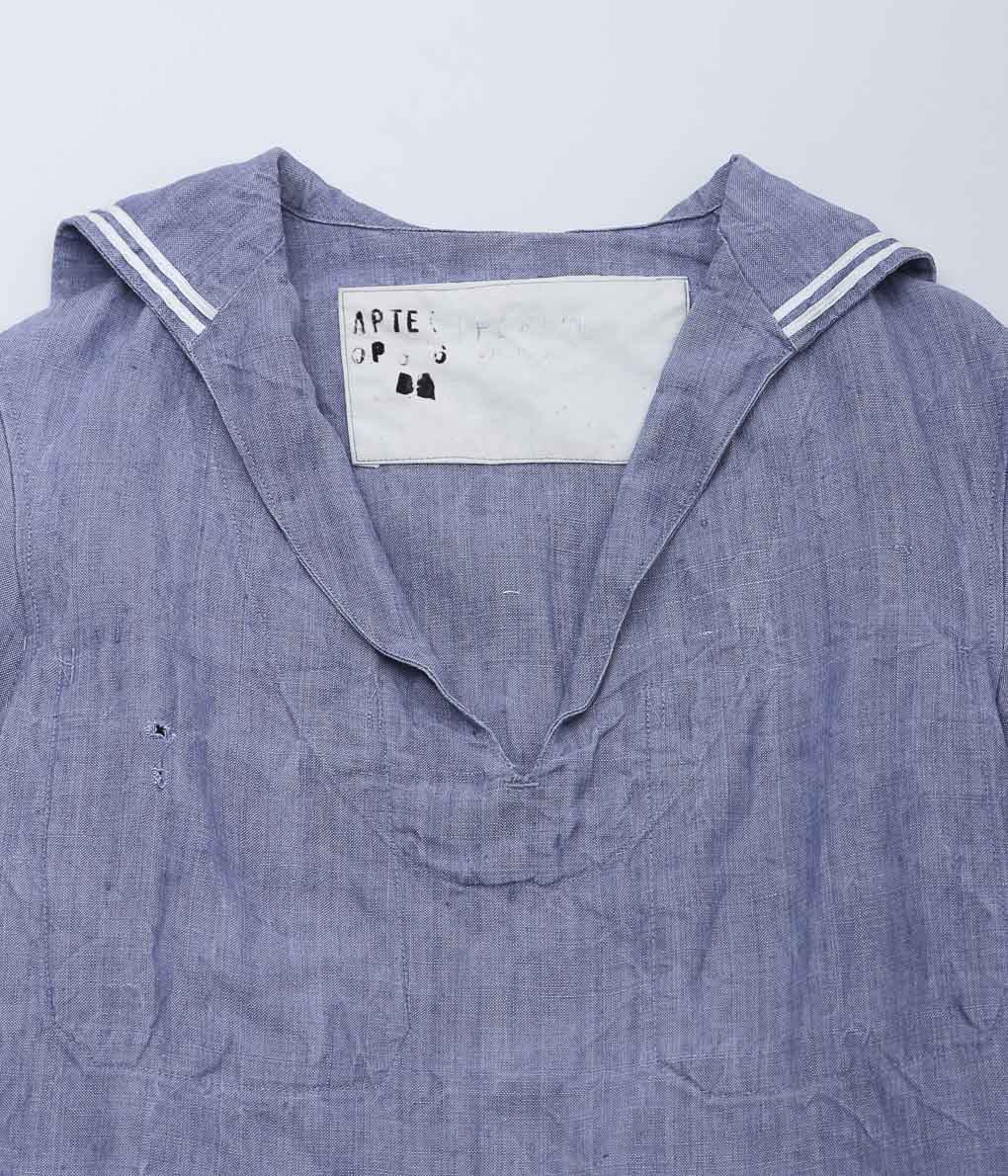 USED&VINTAGE ''1950'S FRENCH NAVY LINEN SAILOR TOP ⓵'' (LT BLUE)