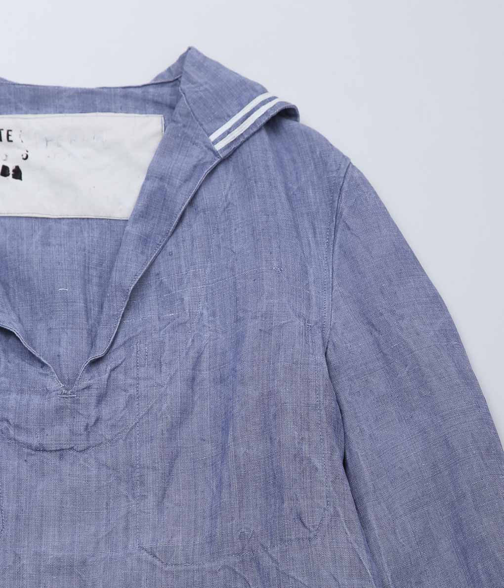 USED&VINTAGE ''1950'S FRENCH NAVY LINEN SAILOR TOP ⓵'' (LT BLUE)