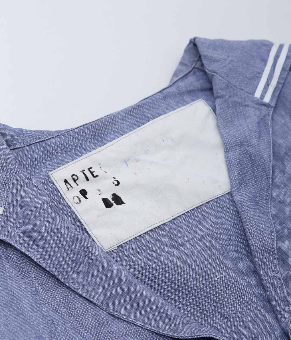 USED&VINTAGE ''1950'S FRENCH NAVY LINEN SAILOR TOP ⓵'' (LT BLUE)
