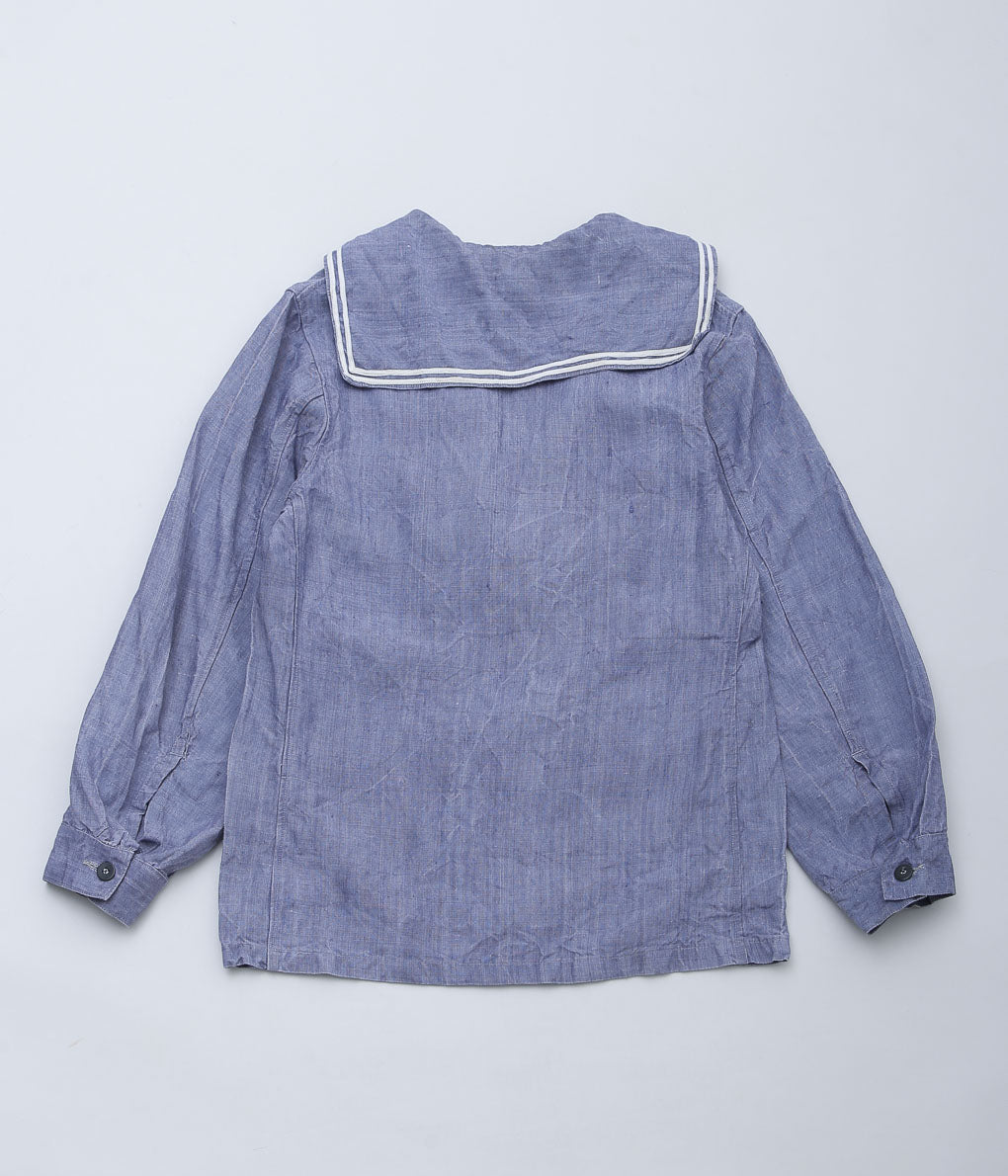 USED&VINTAGE ''1950'S FRENCH NAVY LINEN SAILOR TOP ⓵'' (LT BLUE)