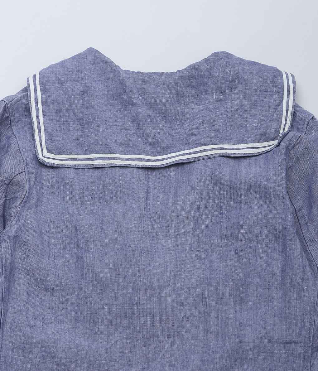 USED&VINTAGE ''1950'S FRENCH NAVY LINEN SAILOR TOP ⓵'' (LT BLUE)