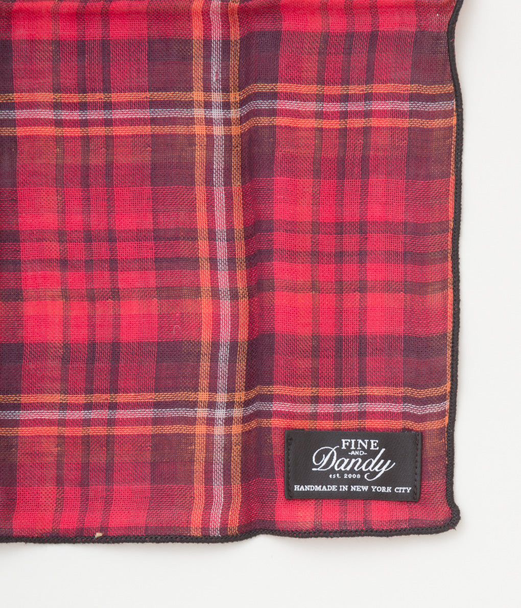 FINE AND DANDY "POCKET SQUARES" (RED/ORANGE CHECK)