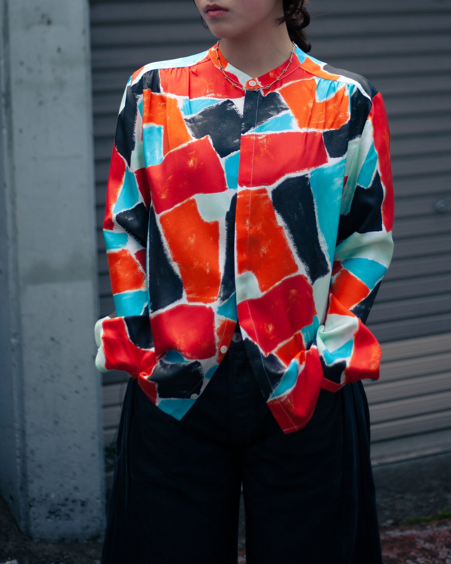 BANANATIME "EASY GRANDAD SHIRT "(STROKES REDBLUE)