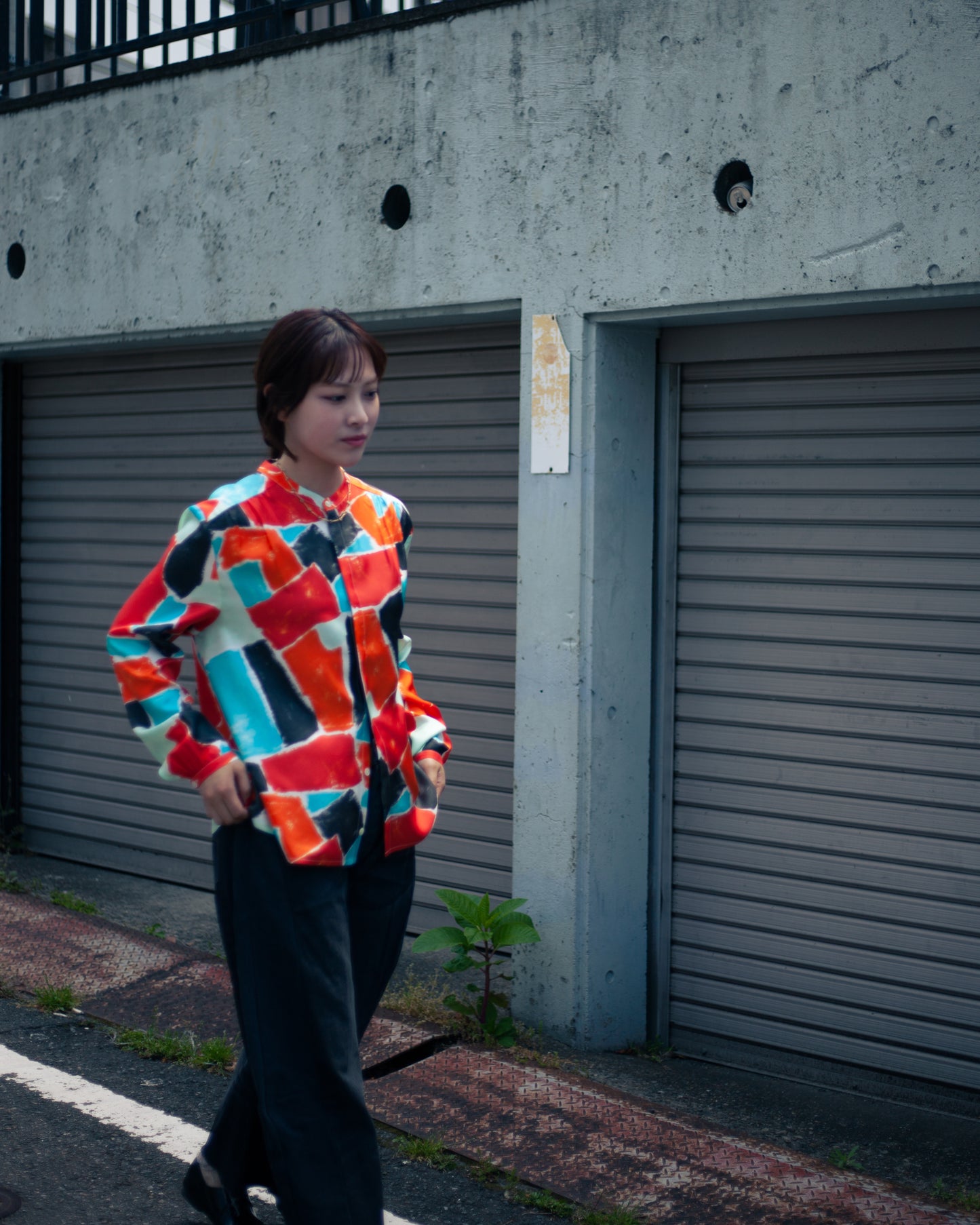 BANANATIME "EASY GRANDAD SHIRT "(STROKES REDBLUE)