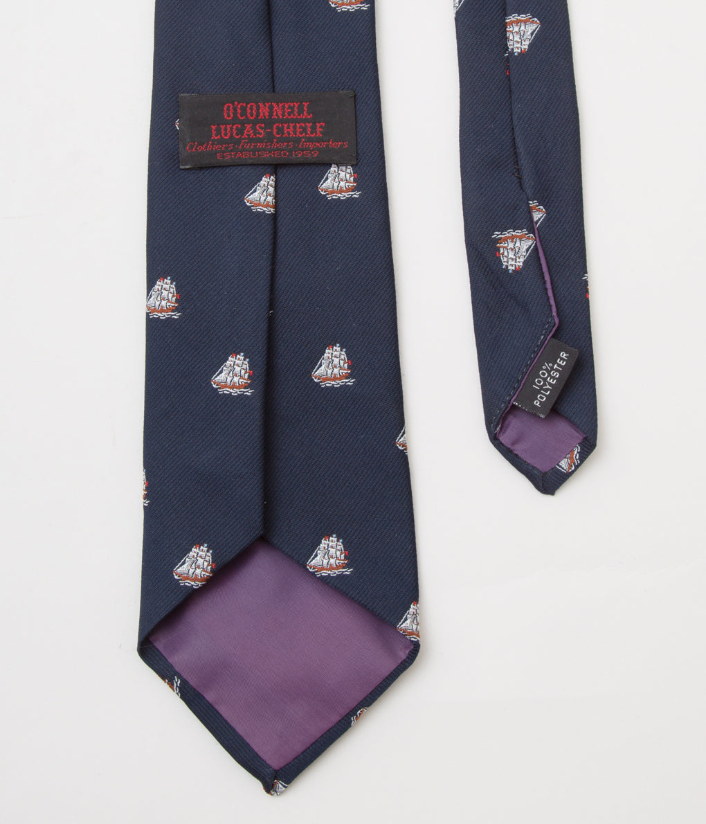 VINTAGE ACCESARIES "O'CONELL LUCAS-CHELF EMBROIDERED TIE SHIP"(NAVY)