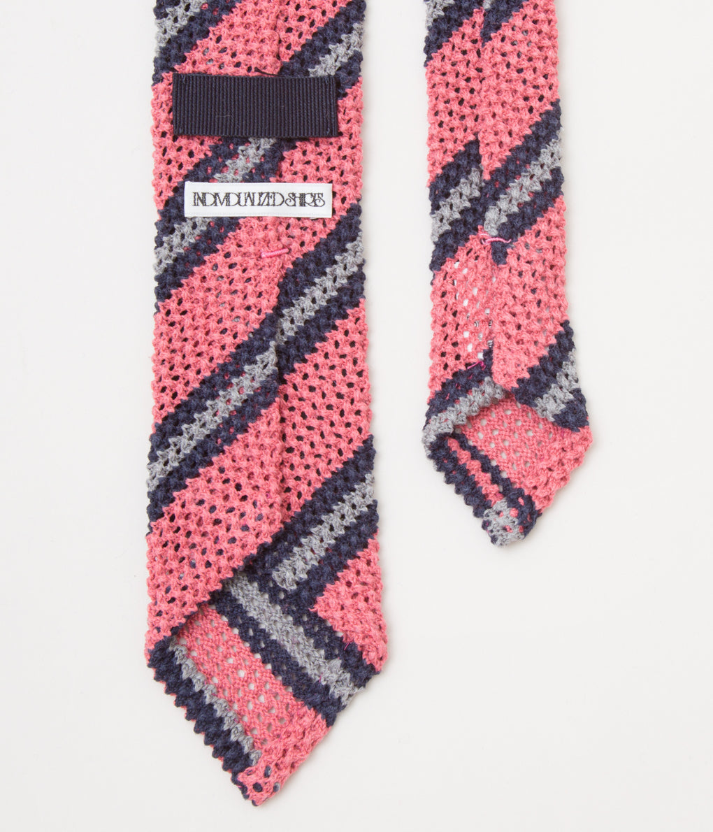 INDIVIDUALIZED ACCESSORIES"KNIT REGIMENTAL TIE"(PINK/SILVER)