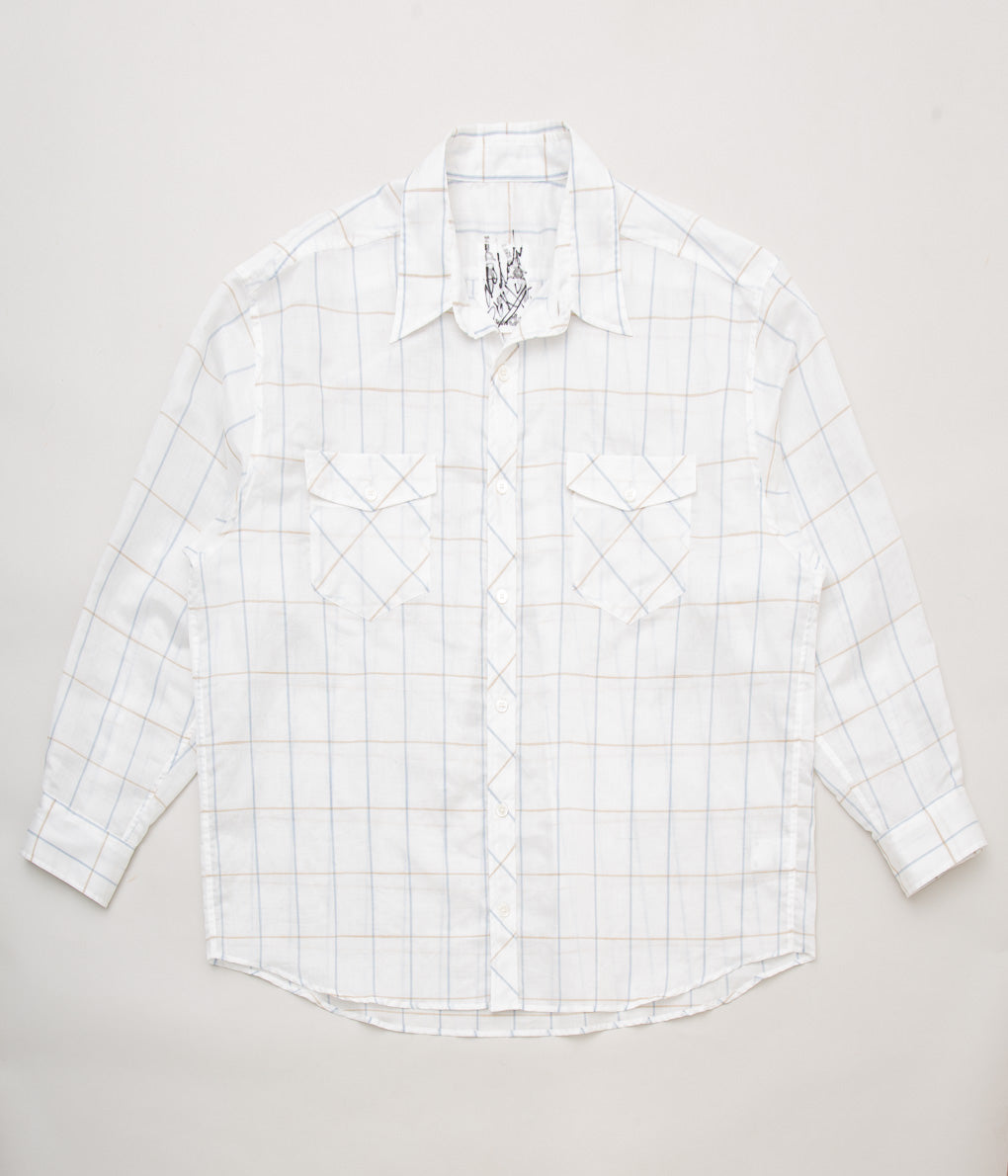 I AM DORK''BIG WORK SHIRT / DEADSTOCK COTTON LINEN''(WHITE CHECK)