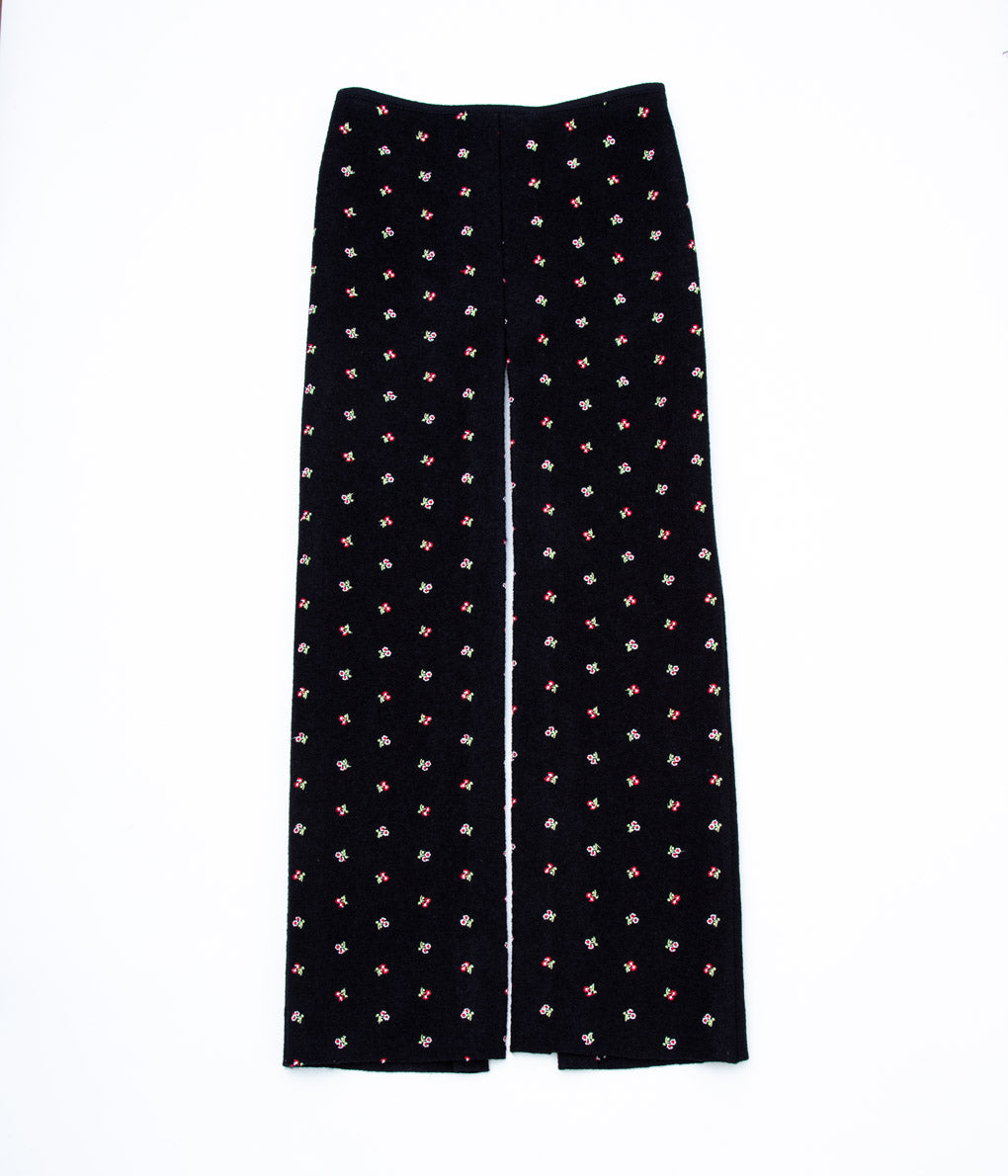 RIER "SKIRT MINIMAL DOUBLE SLIT"(BLACK FLOWERS FELTED)