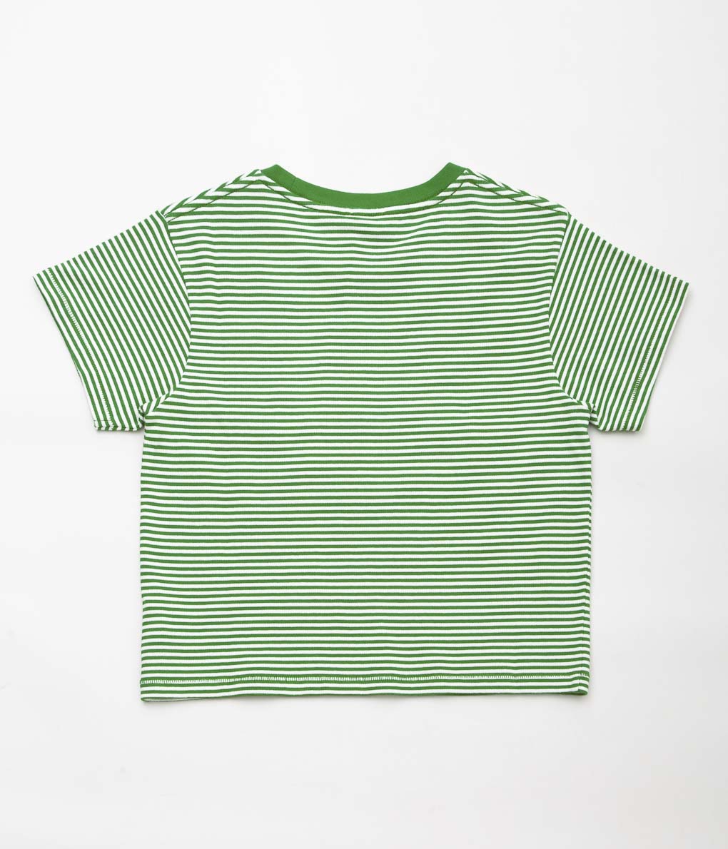 BODE ''TRURO STRIPE CROPPED TEE'' (GREEN CREAM)