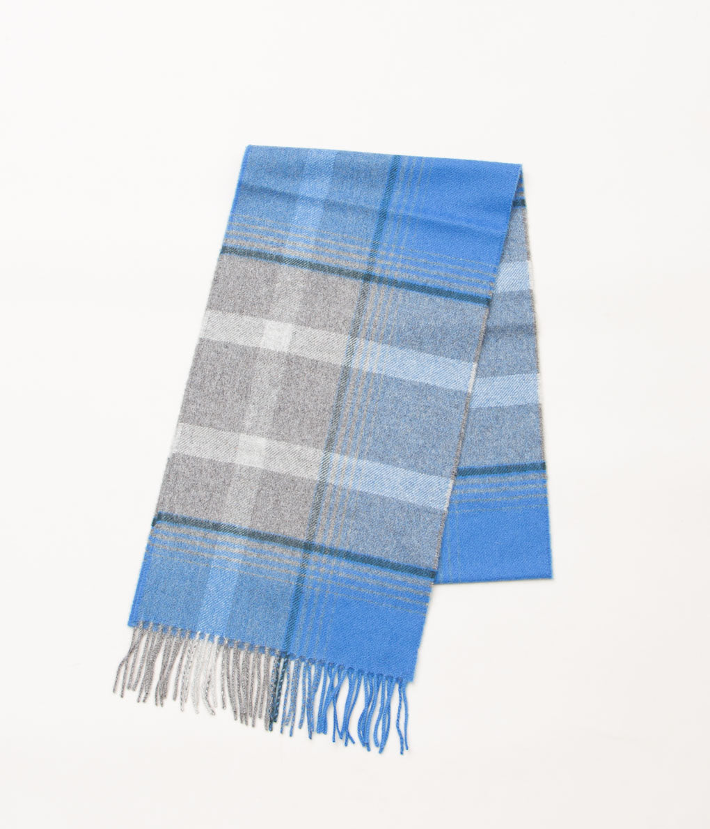 JOHNSTONS OF ELGIN "ASYMMETRIC CHECK SCARF"(RU7318/BLUE)