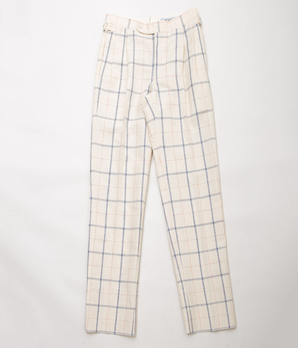 RICHARD MASCIANTONIO ''TROUSERS GERE'' (WHITE PLAID COTTON LINEN)