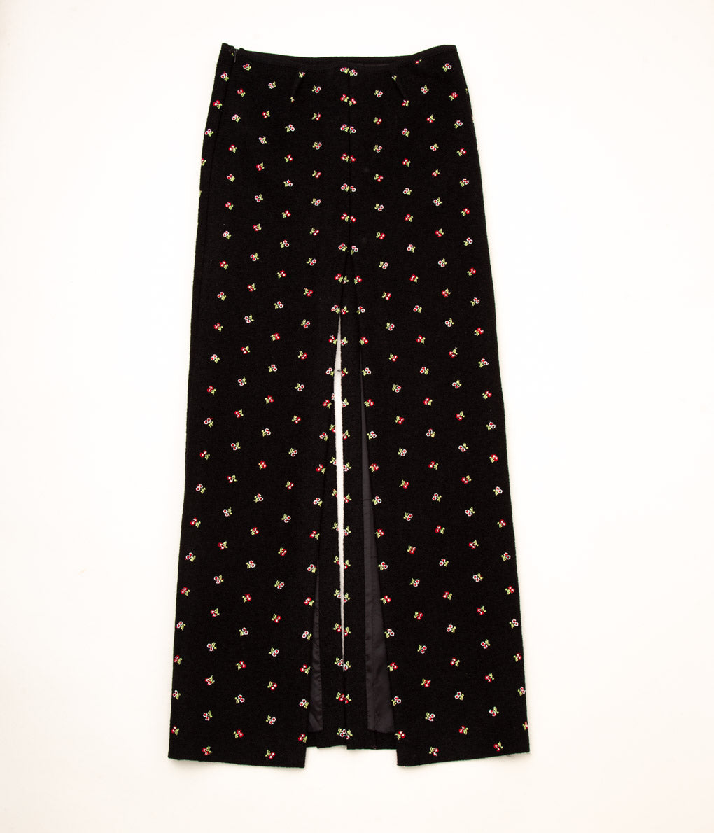 RIER "SKIRT MINIMAL DOUBLE SLIT"(BLACK FLOWERS FELTED)