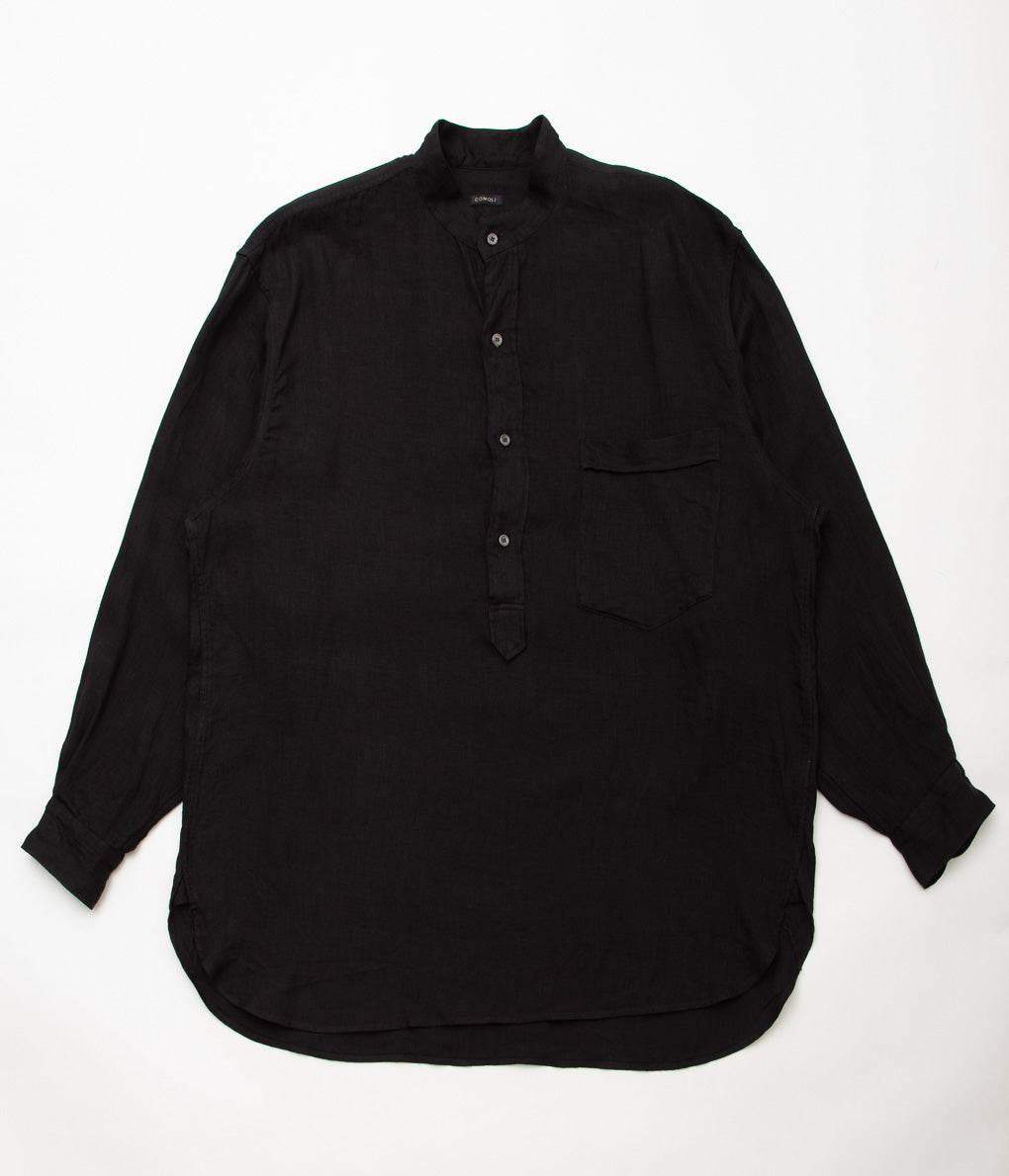 COMOLI''リネンWクロス プルオーバーシャツ''(BLACK)