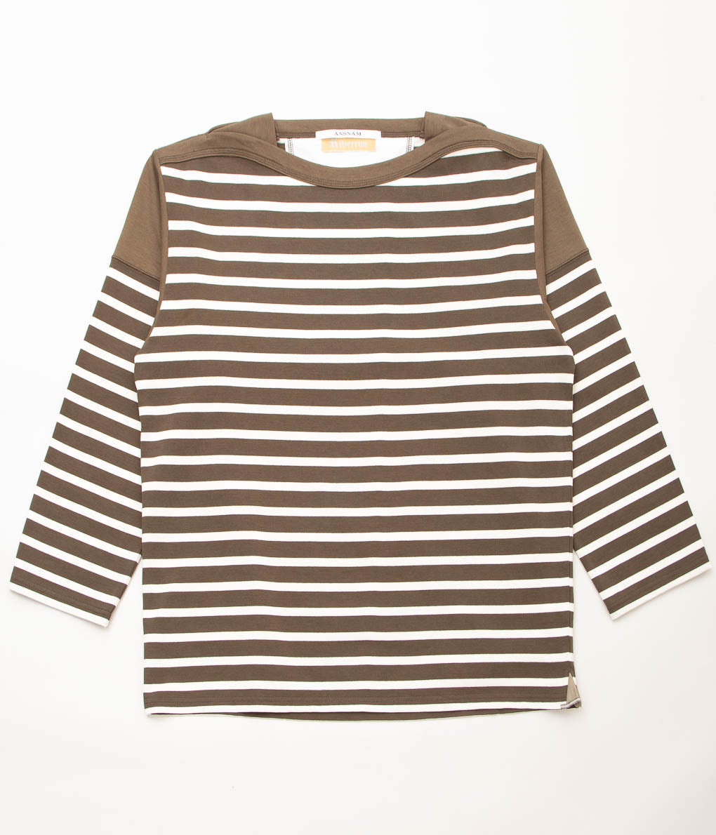 ANSNAM''BORDER BOAT NECK L/S TEE''(BROWN×WHITE)