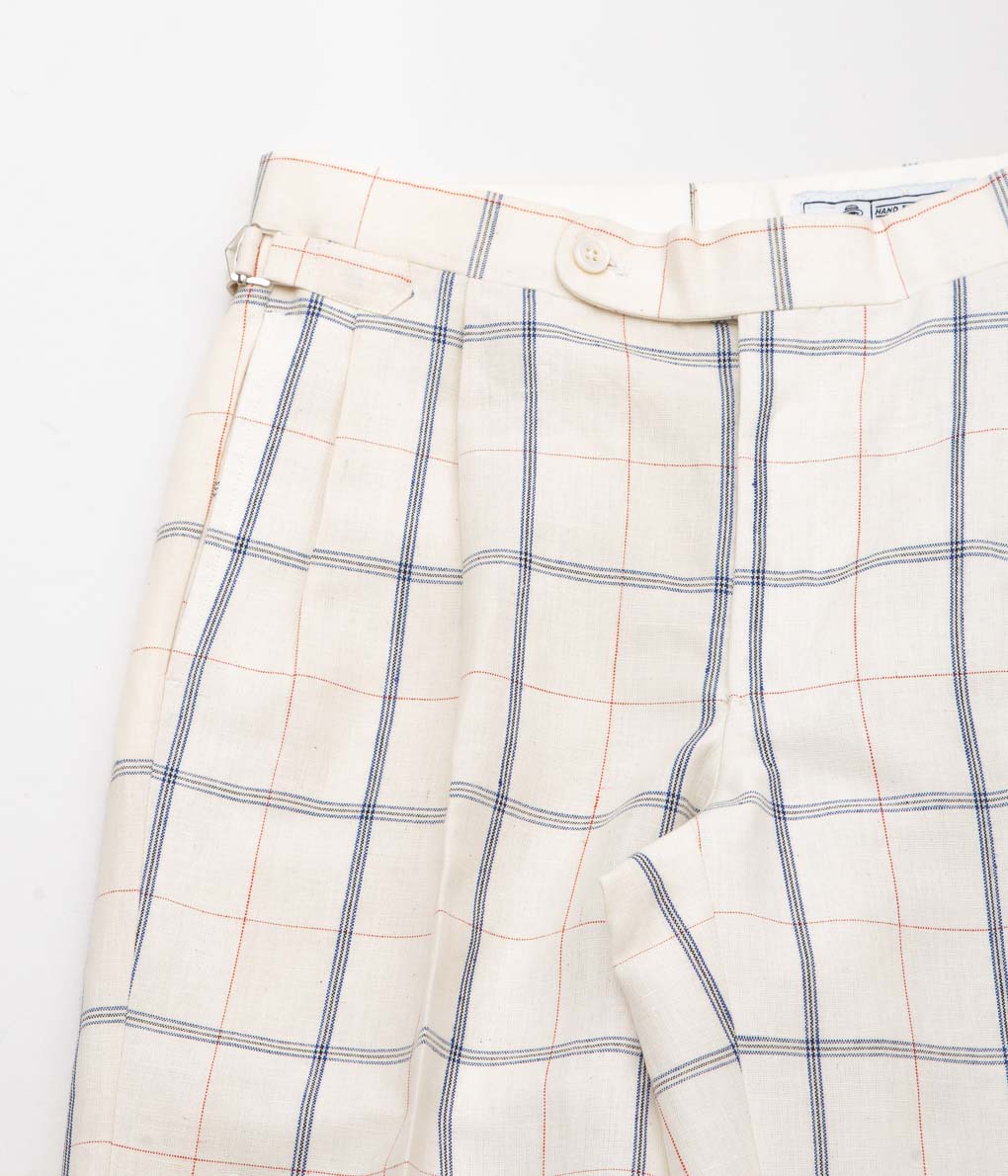 RICHARD MASCIANTONIO ''TROUSERS GERE'' (WHITE PLAID COTTON LINEN)