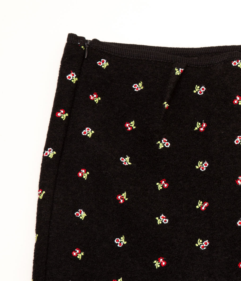 RIER "SKIRT MINIMAL DOUBLE SLIT"(BLACK FLOWERS FELTED)