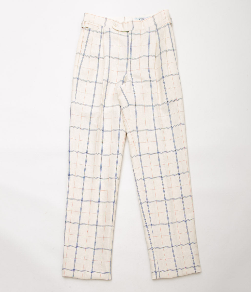 RICHARD MASCIANTONIO ''TROUSERS GERE'' (WHITE PLAID COTTON LINEN)