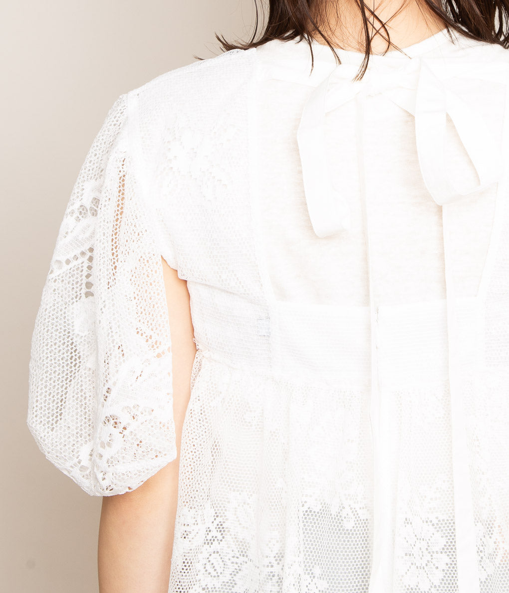 RENATA BRENHA "SERENO TOP"(OFF WHITE, UPCYCLED LACE CURTAINS)