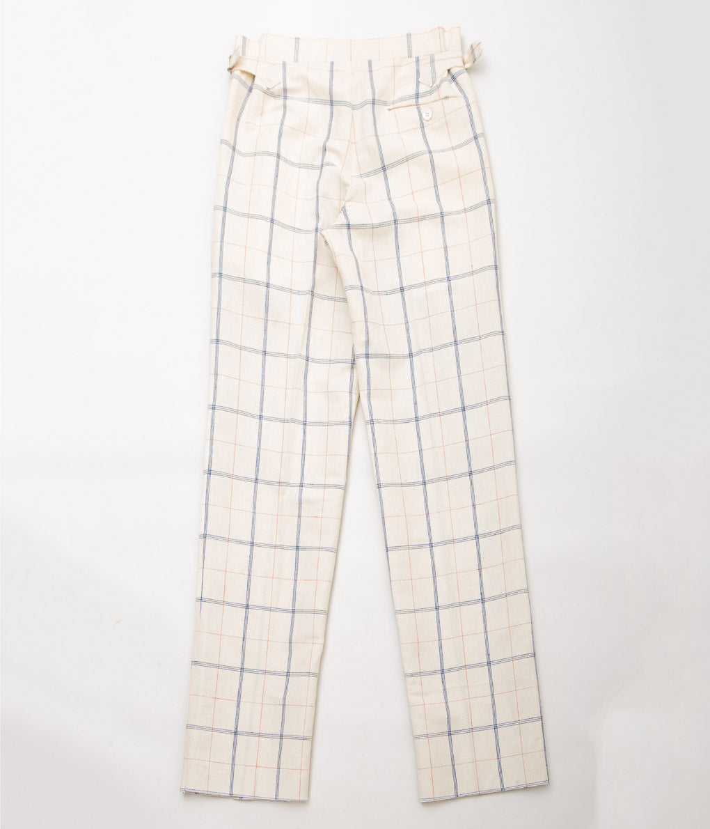 RICHARD MASCIANTONIO ''TROUSERS GERE'' (WHITE PLAID COTTON LINEN)