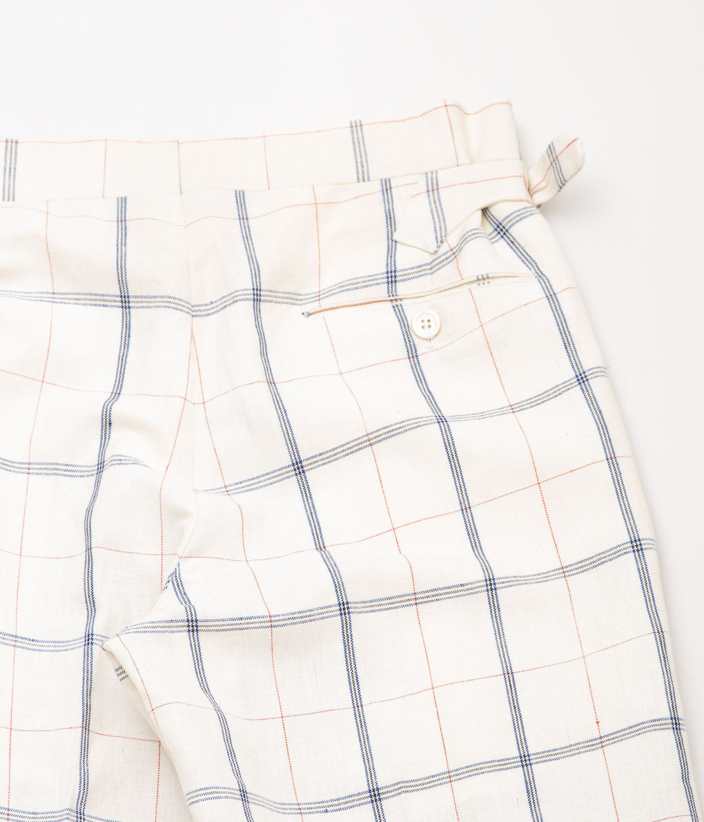 RICHARD MASCIANTONIO ''TROUSERS GERE'' (WHITE PLAID COTTON LINEN)