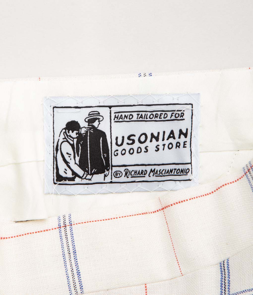 RICHARD MASCIANTONIO ''TROUSERS GERE'' (WHITE PLAID COTTON LINEN)