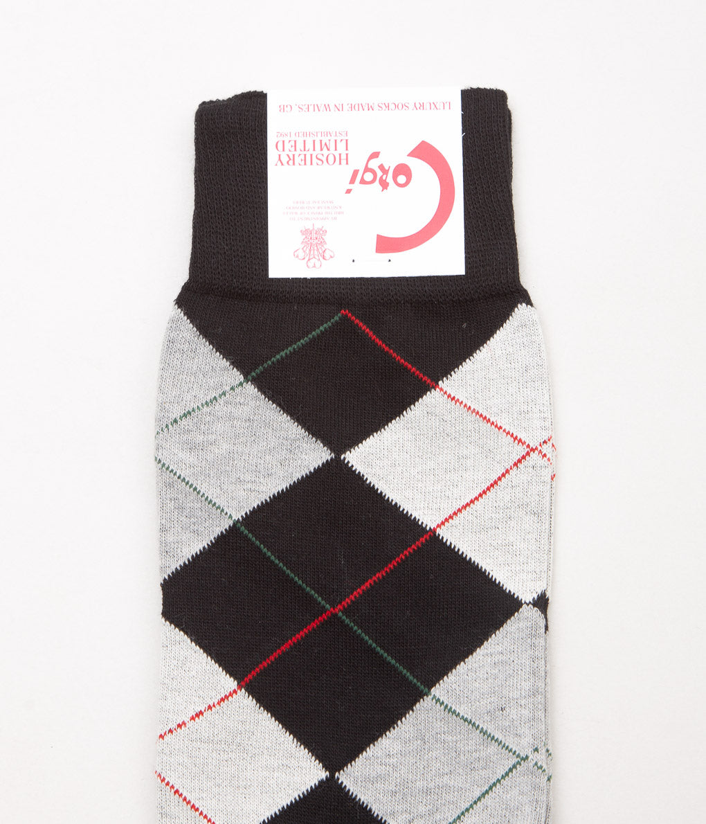 CORGI "MEN'S ARGYLE SOCKS"(BLACK)