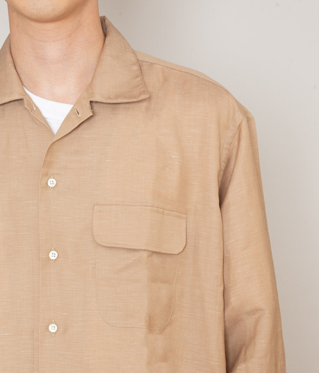 INDIVIDUALIZED SHIRTS×MAIDENS SHOP "SUPER 130's WOOL LINEN CAMP COLLAR SHIRT" (BEIGE)