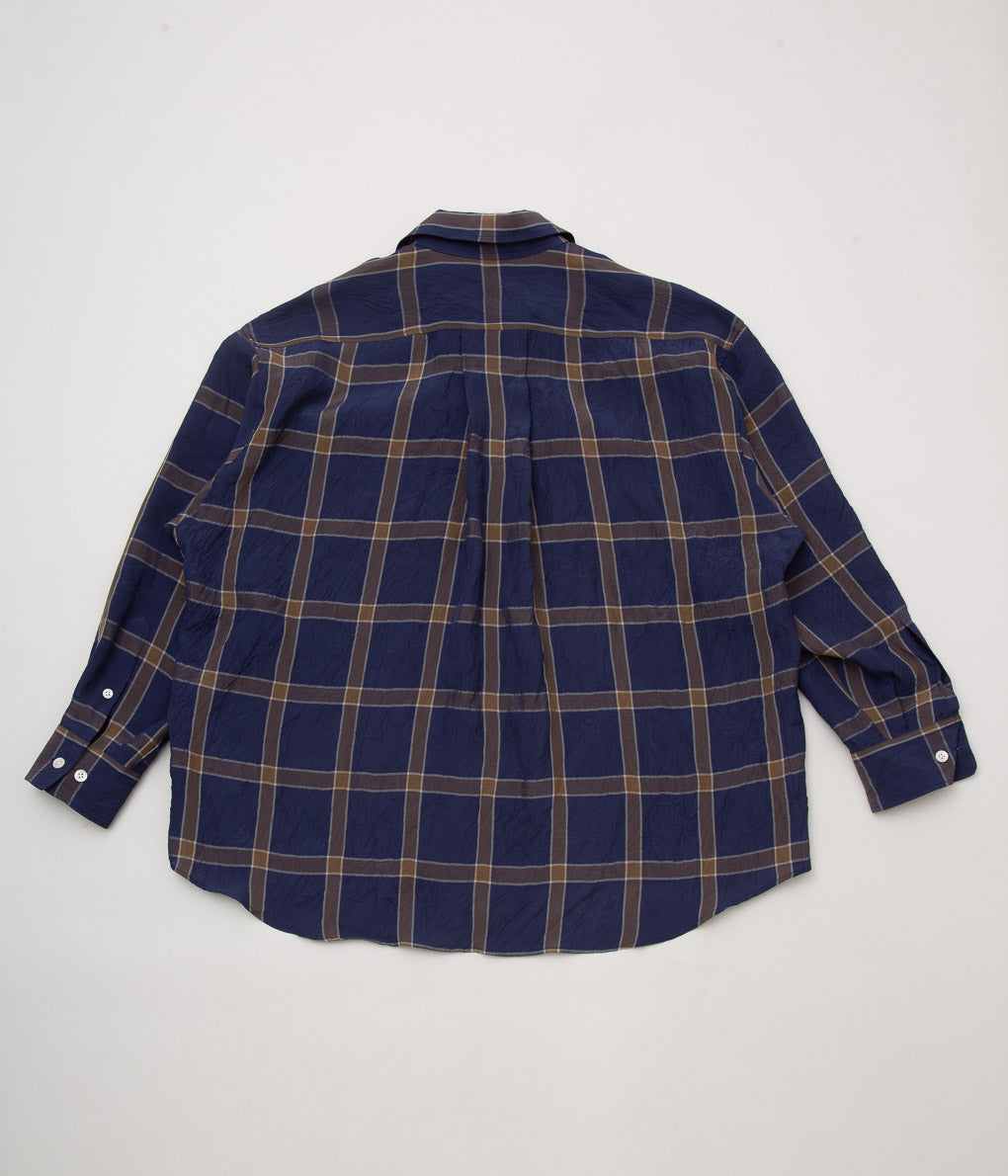 I AM DORK "BIG WORK SHIRT / VISCOSE"(NAVY×BROWN)