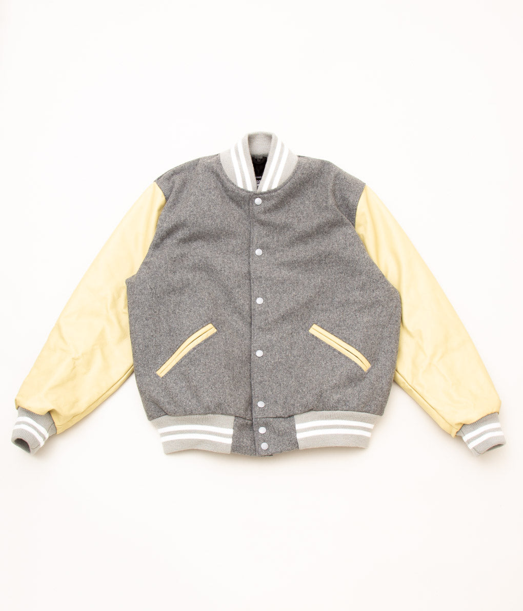 SETTLEMIERS"LEATHER SLEEVE VARSITY JACKET"(GRAY×BONE)