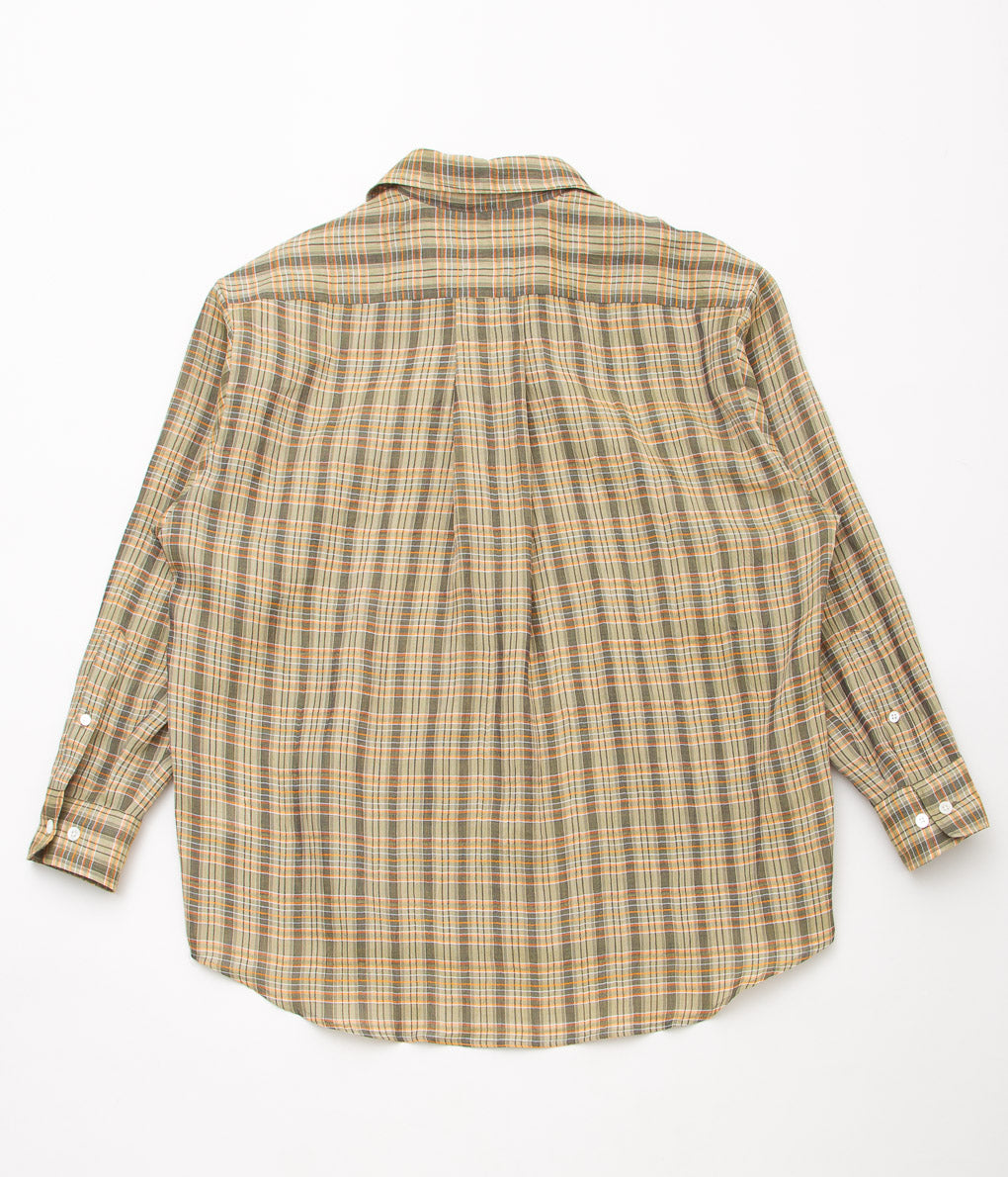 I AM DORK''BIG WORK SHIRT / DEADSTOCK COTTON LINEN''(GREEN×ORANGE CHECK)