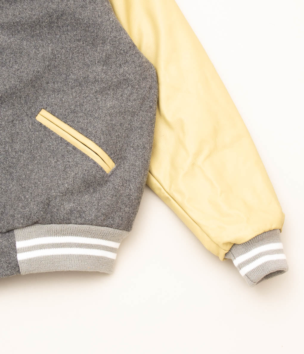SETTLEMIERS"LEATHER SLEEVE VARSITY JACKET"(GRAY×BONE)