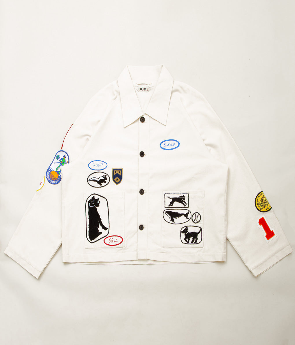 BODE ''CAMBRIDGE PATCH JACKET'' (WHITE MULTI) – THE STORE BY MAIDENS