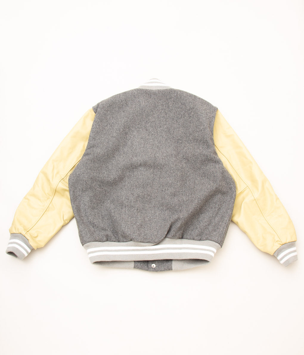 SETTLEMIERS"LEATHER SLEEVE VARSITY JACKET"(GRAY×BONE)