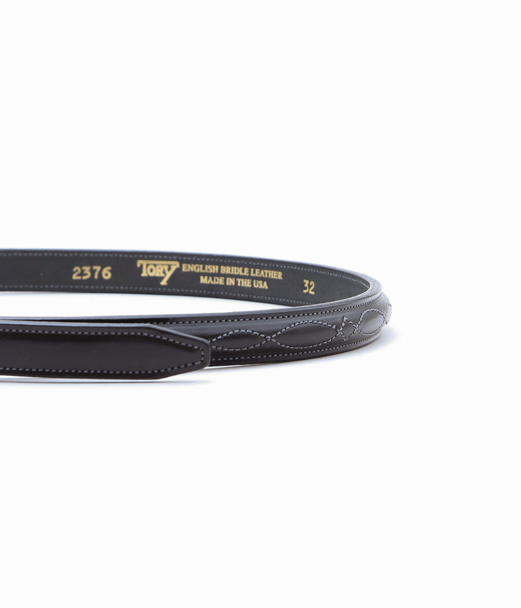 TORY LEATHER ''2376 3/4 BRIDLE LEATHER RAISED FANCY STITCHED BELT'' (BLACK/BRASS)