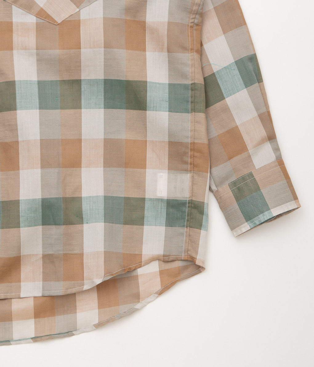 I AM DORK''BIG WORK SHIRT / DEADSTOCK COTTON LINEN''(BROWN×GREEN CHECK)