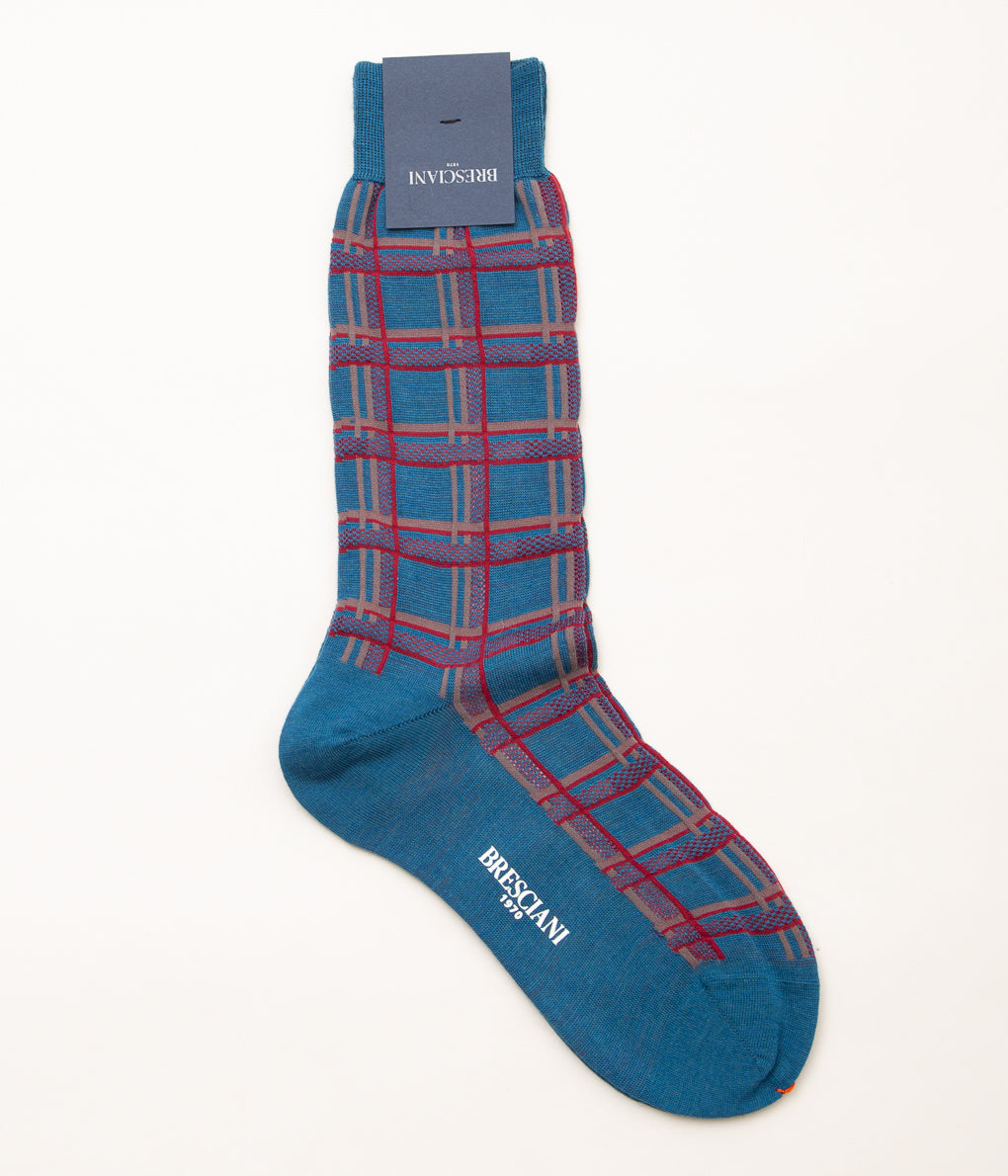 BRESCIANI "PLAID" (TURQUOISE x RED)