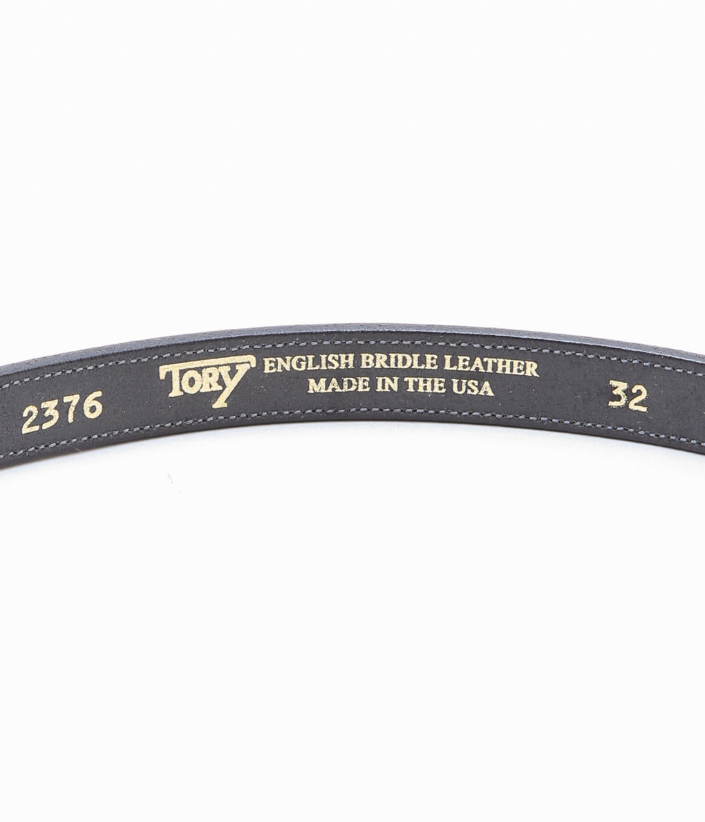 TORY LEATHER ''2376 3/4 BRIDLE LEATHER RAISED FANCY STITCHED BELT'' (BLACK/BRASS)