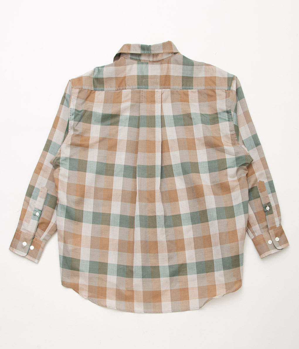 I AM DORK''BIG WORK SHIRT / DEADSTOCK COTTON LINEN''(BROWN×GREEN CHECK)