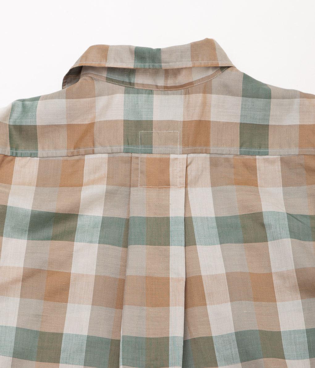 I AM DORK''BIG WORK SHIRT / DEADSTOCK COTTON LINEN''(BROWN×GREEN CHECK)