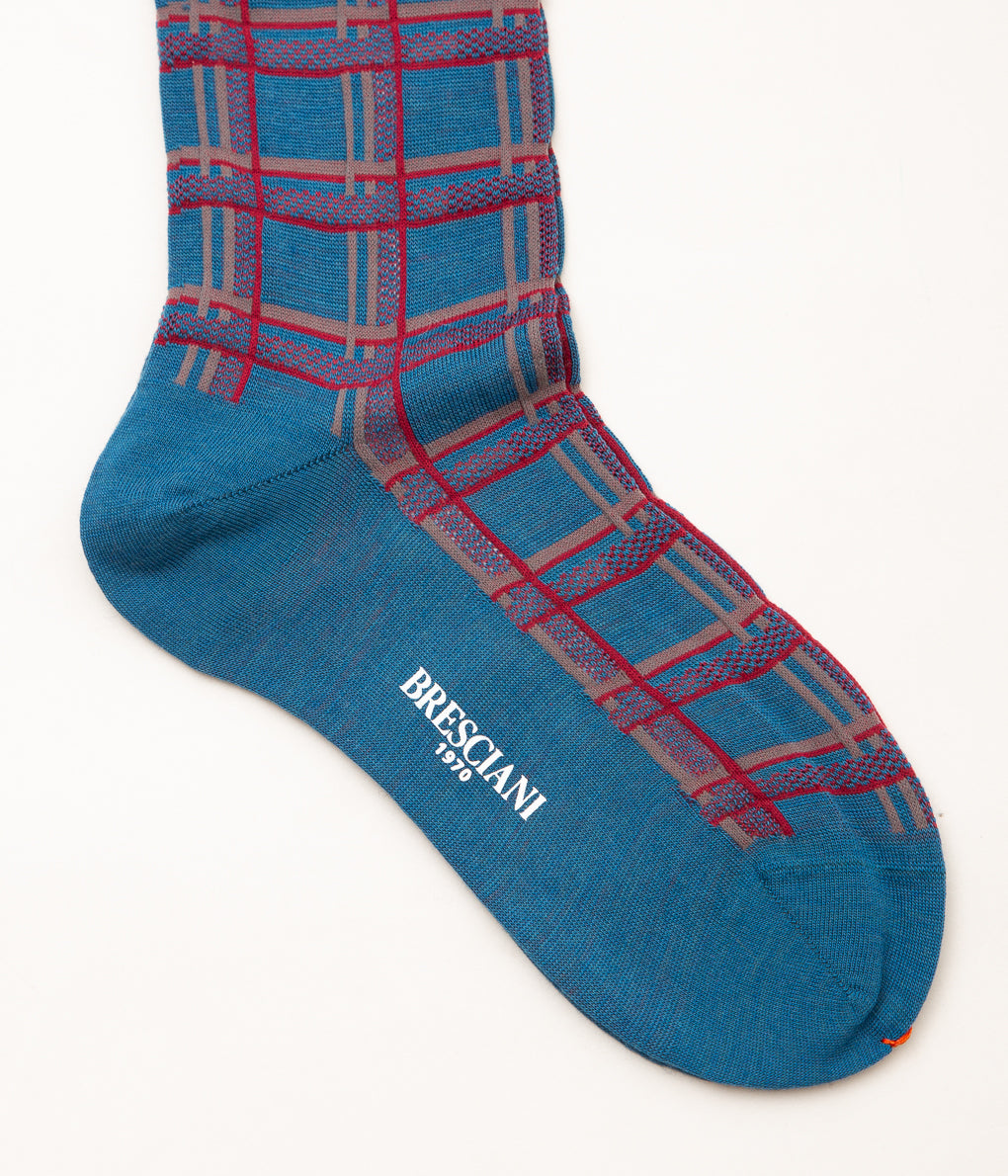 BRESCIANI "PLAID"(TURQUOISE x RED)