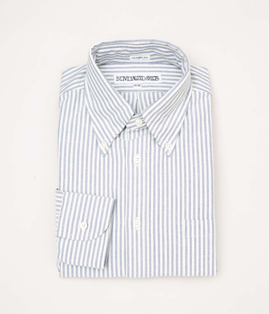 INDIVIDUALIZED SHIRTS "VINTAGE CANDY STRIPE (CLASSIC FIT BUTTON DOWN SHIRT)(IVORY/NAVY)"