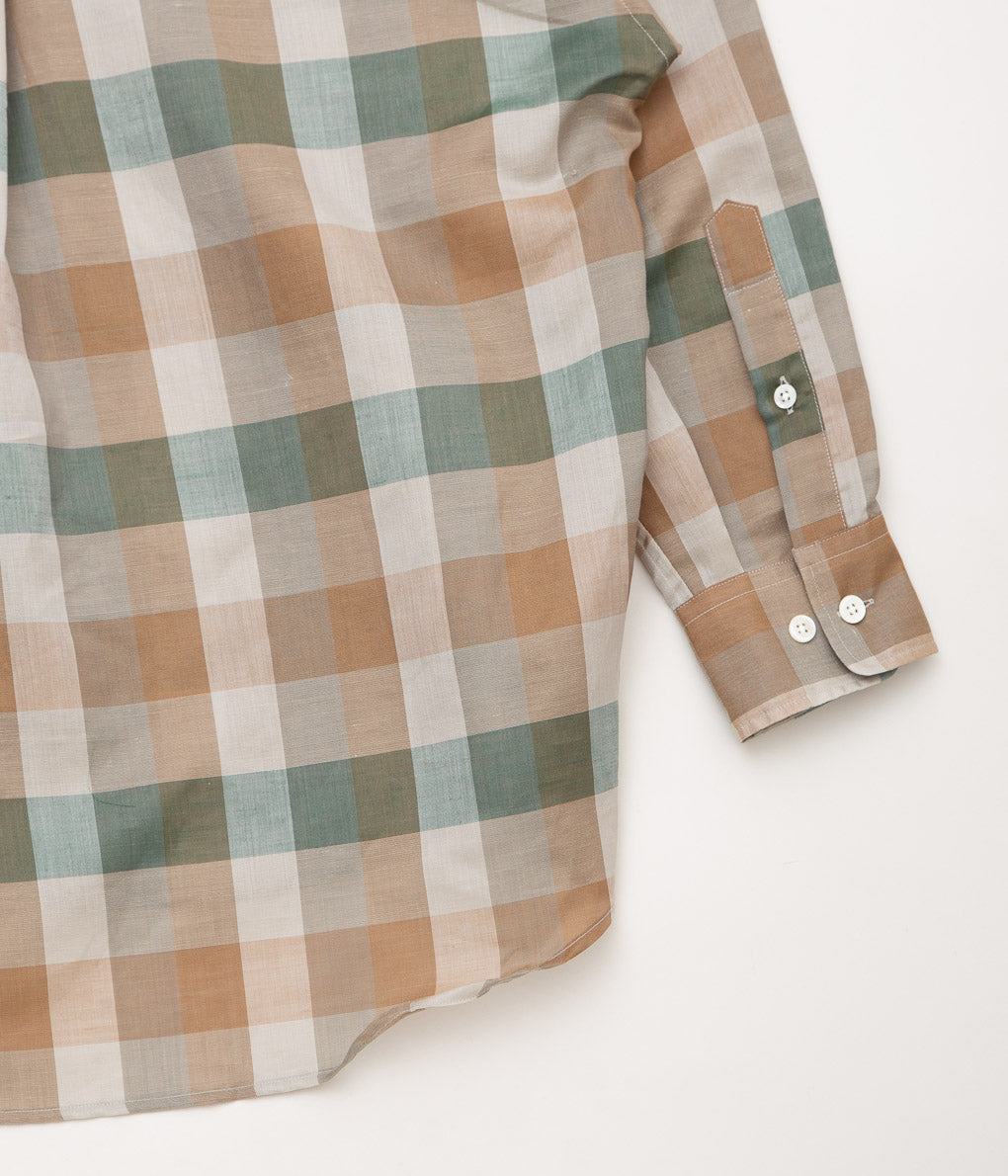 I AM DORK''BIG WORK SHIRT / DEADSTOCK COTTON LINEN''(BROWN×GREEN CHECK)