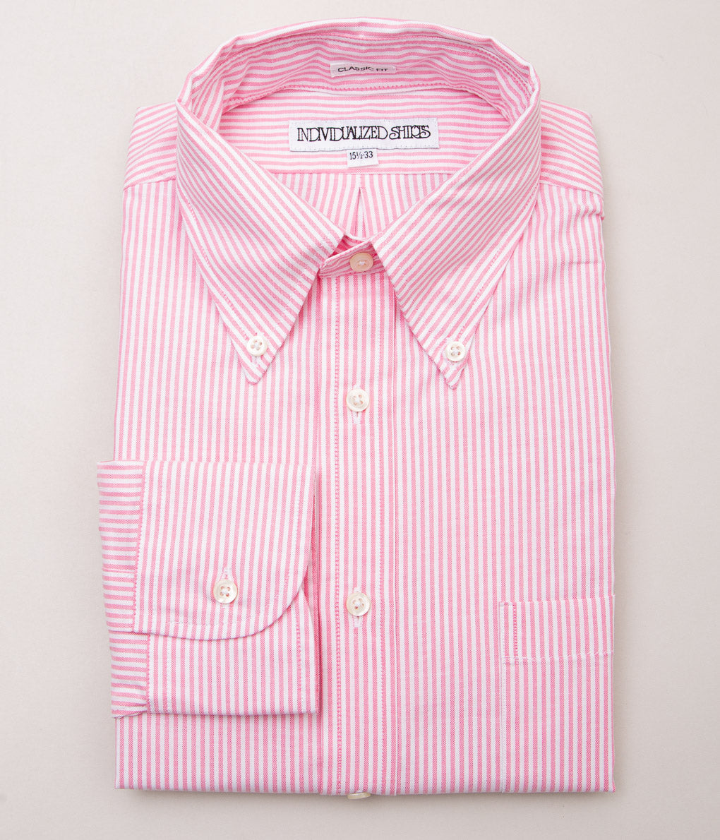 INDIVIDUALIZED SHIRTS "MILTON OXFORD CLASSIC FIT BUTTON DOWN SHIRT"(PINK STRIPE)