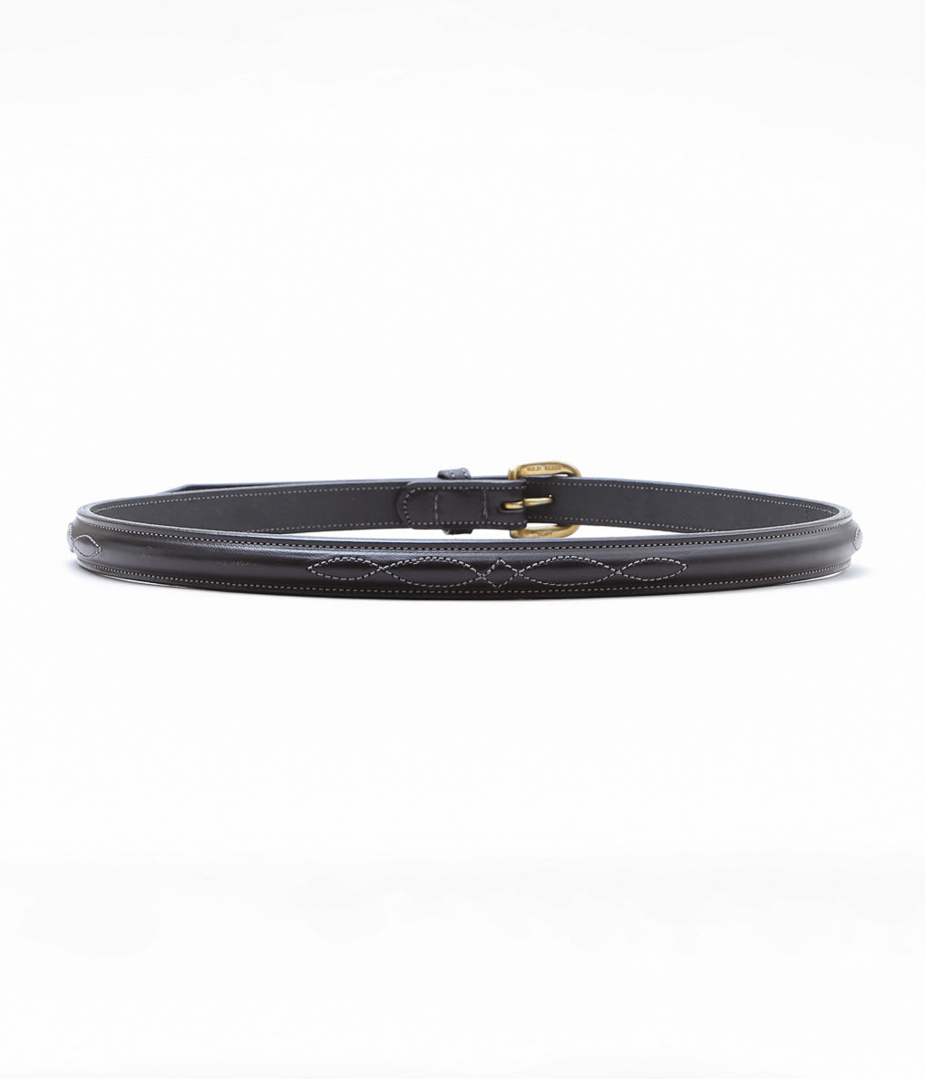 TORY LEATHER ''2376 3/4 BRIDLE LEATHER RAISED FANCY STITCHED BELT'' (BLACK/BRASS)