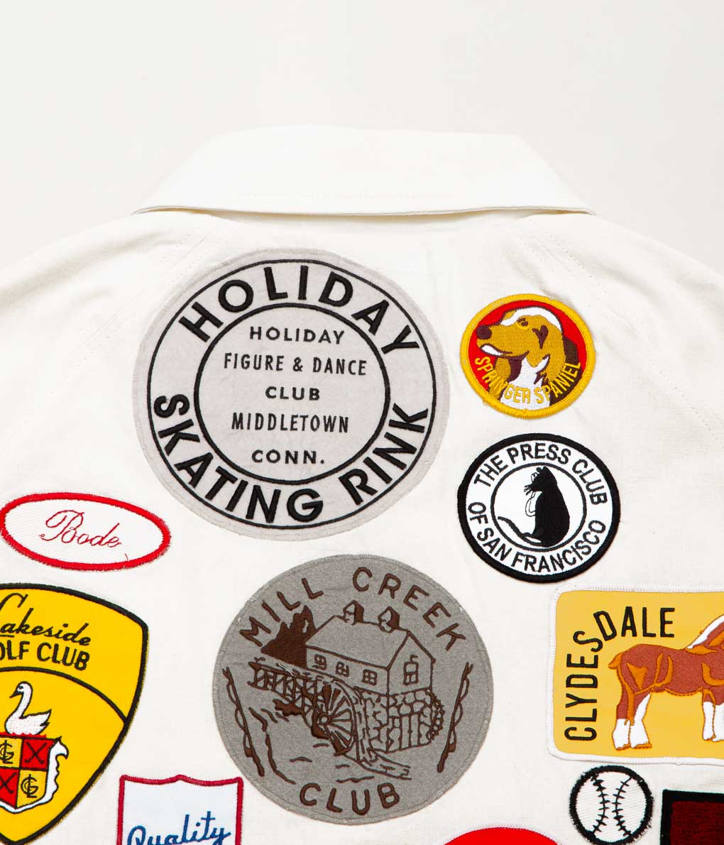 BODE ''CAMBRIDGE PATCH JACKET'' (WHITE MULTI)