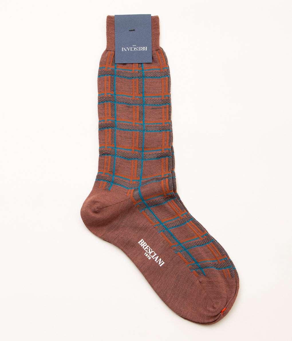 BRESCIANI "PLAID"(CAMEL x TURQUOISE)