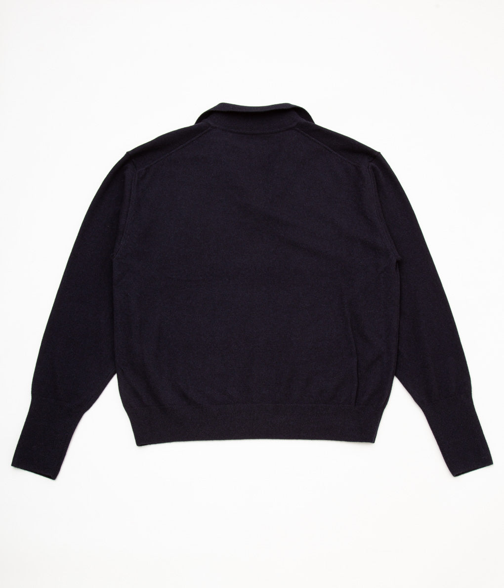 COMOLI "カシミヤ スキッパーニット"(NAVY)
